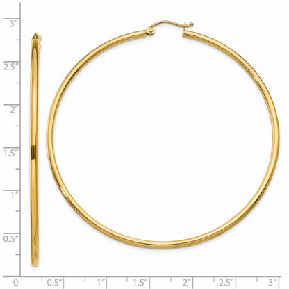 14K Yellow Gold Polished 2X65mm Tube Hoop Earrings