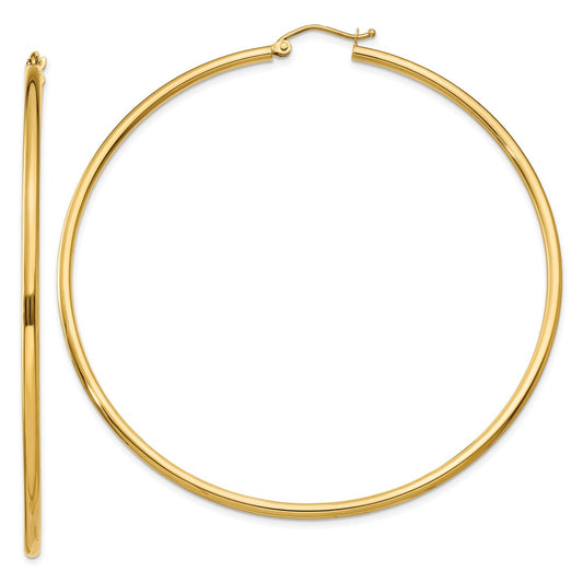 14K Yellow Gold Polished 2X65mm Tube Hoop Earrings