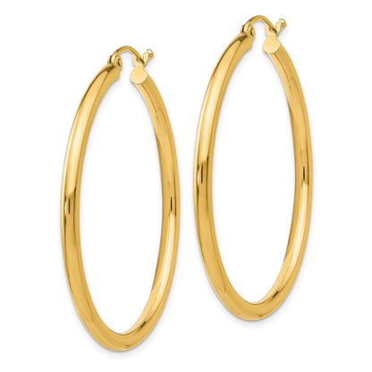 14K Yellow Gold Polished 2.5mm Lightweight Tube Hoop Earrings