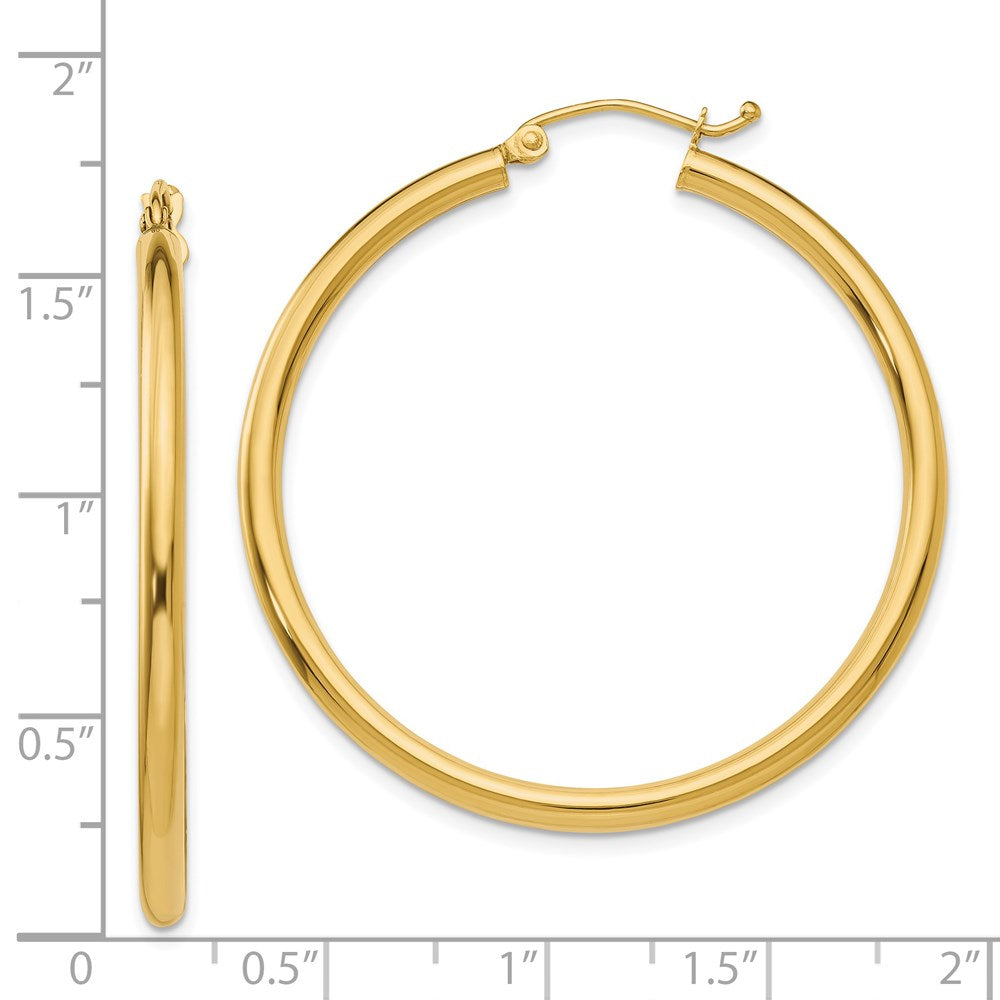 14K Yellow Gold Polished 2.5mm Lightweight Tube Hoop Earrings