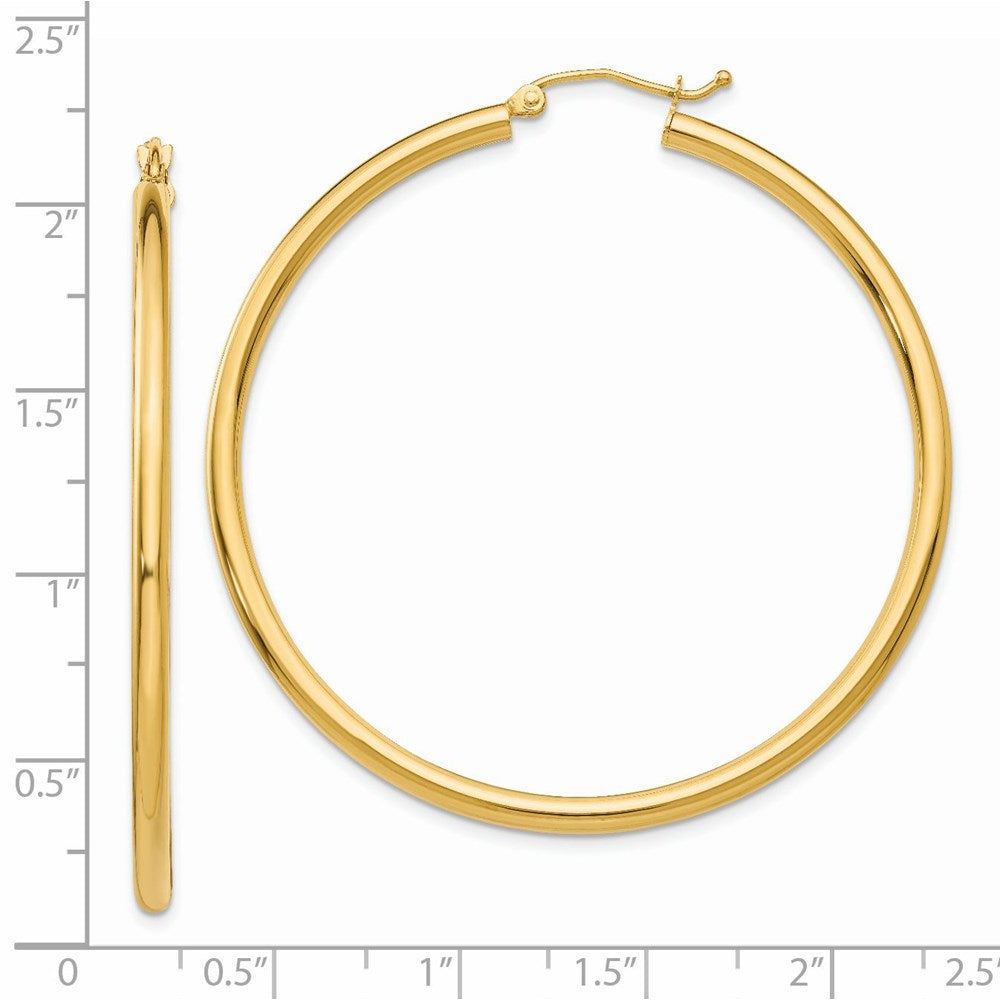 14K Yellow Gold Polished 2.5mm Lightweight Tube Hoop Earrings