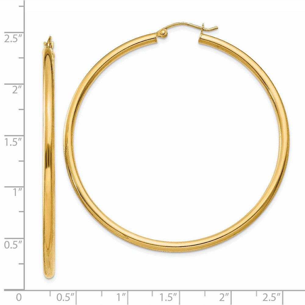 14K Yellow Gold Polished 2.5mm Lightweight Tube Hoop Earrings