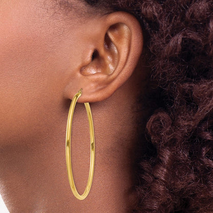 14K Yellow Gold Polished 2.5mm Tube Hoop Earrings
