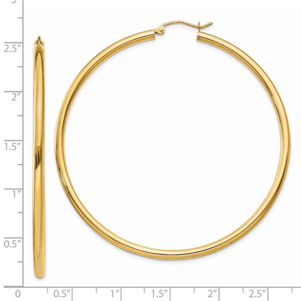 14K Yellow Gold Polished 2.5mm Tube Hoop Earrings