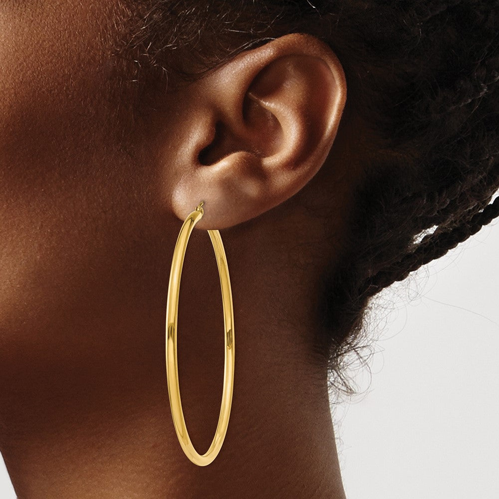 14K Yellow Gold Polished 2.5mm Lightweight Tube Hoop Earrings