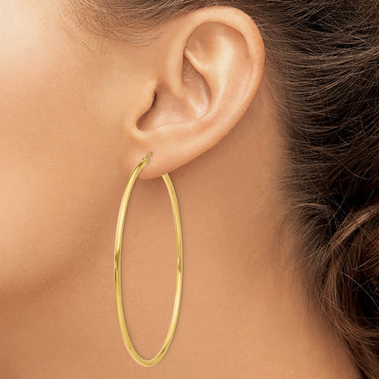 14K Yellow Gold Polished 2.5mm Tube Hoop Earrings
