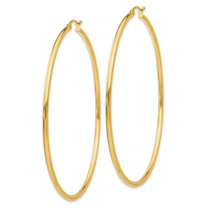 14K Yellow Gold Polished 2.5mm Lightweight Tube Hoop Earrings