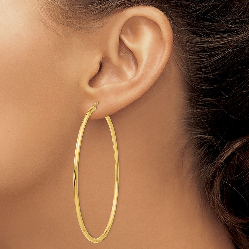 14K Yellow Gold Polished 2.5mm Lightweight Tube Hoop Earrings