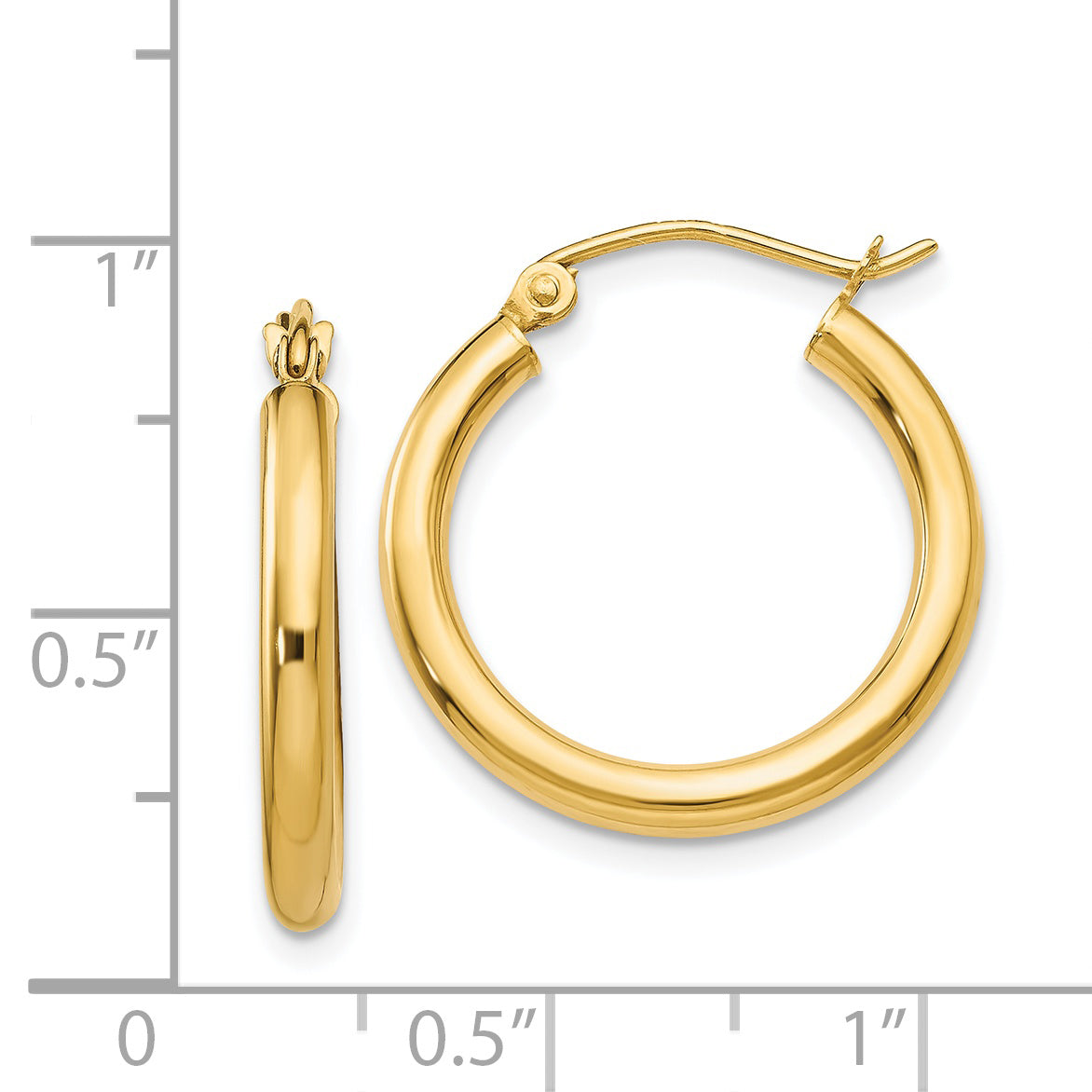 14K Yellow Gold Polished 2.5mm Tube Hoop Earrings
