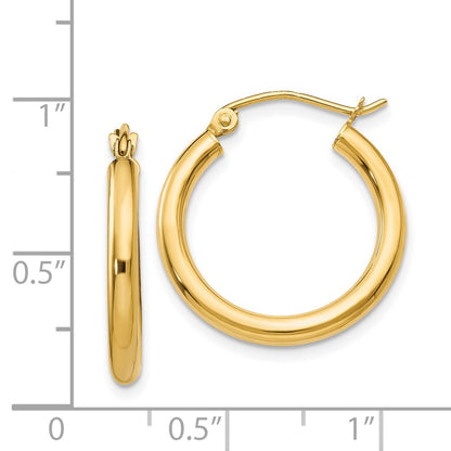 14K Yellow Gold Polished 2.5mm Lightweight Tube Hoop Earrings