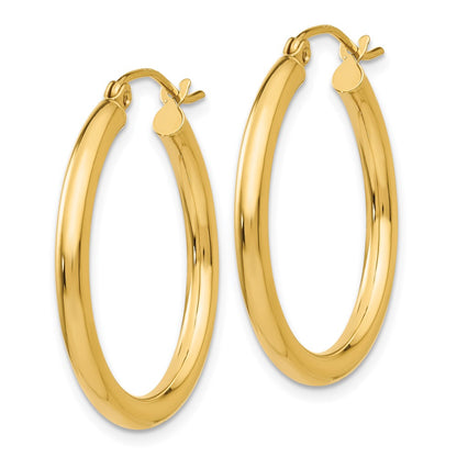 14K Yellow Gold Polished 2.5mm Lightweight Tube Hoop Earrings