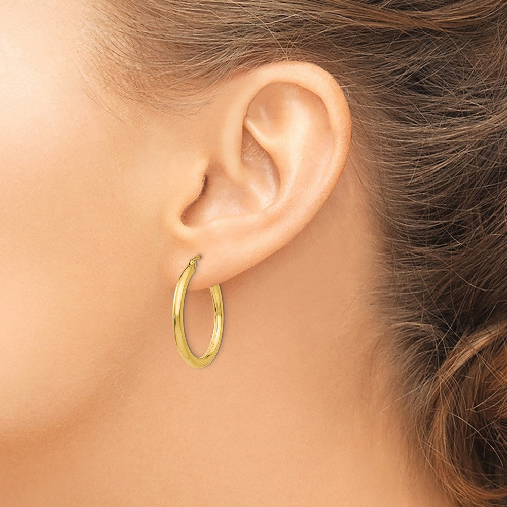 14K Yellow Gold Polished 2.5mm Lightweight Tube Hoop Earrings