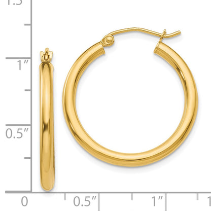 14K Yellow Gold Polished 2.5mm Lightweight Tube Hoop Earrings