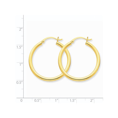 14K Yellow Gold Polished 2.5mm Tube Hoop Earrings