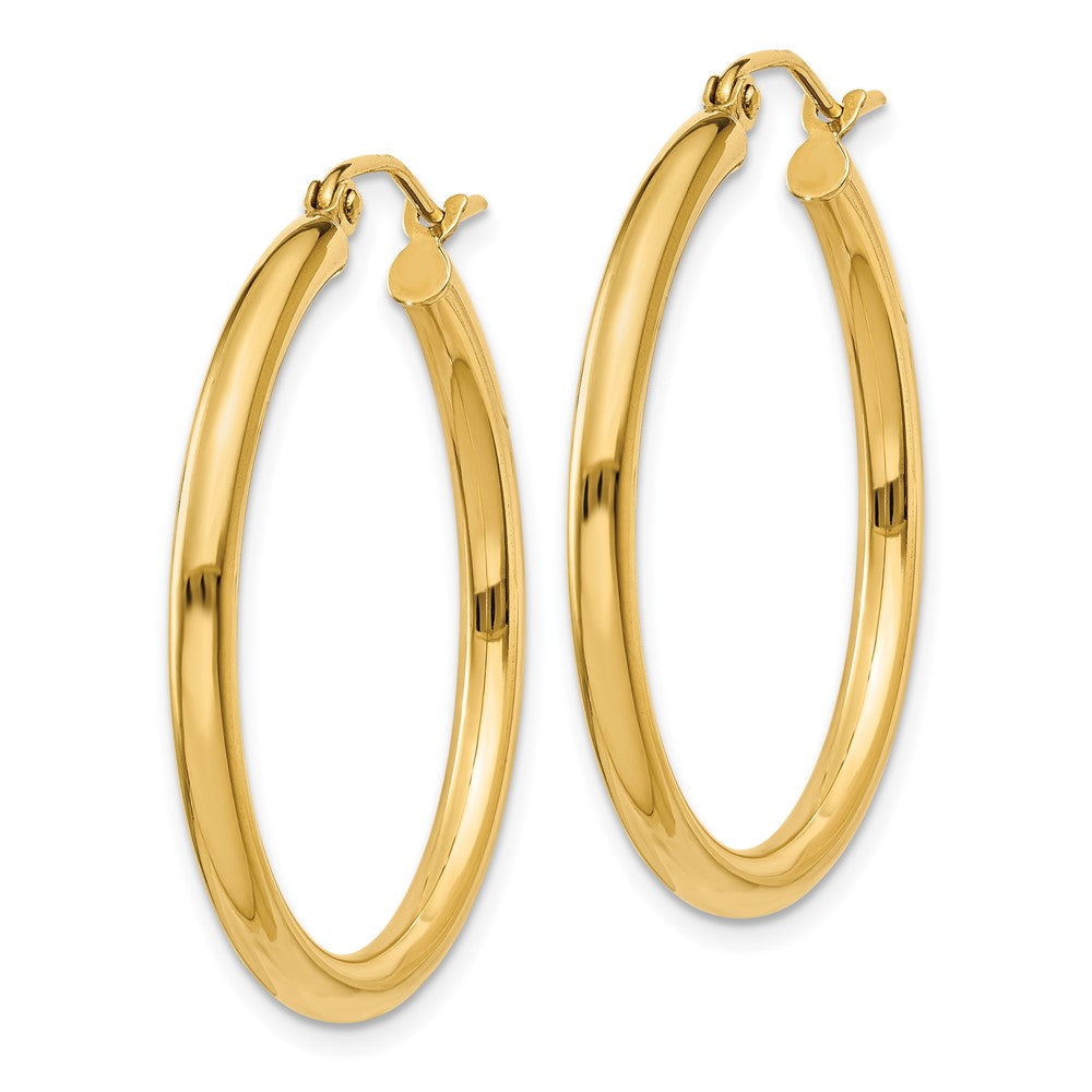 14K Yellow Gold Polished 2.5mm Lightweight Tube Hoop Earrings