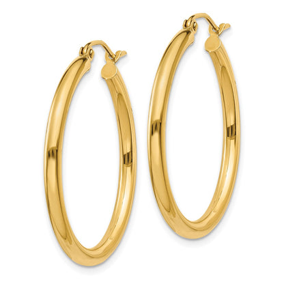 14K Yellow Gold Polished 2.5mm Lightweight Tube Hoop Earrings