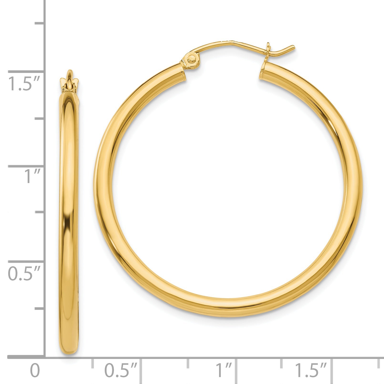 14K Yellow Gold Polished 2.5mm Tube Hoop Earrings