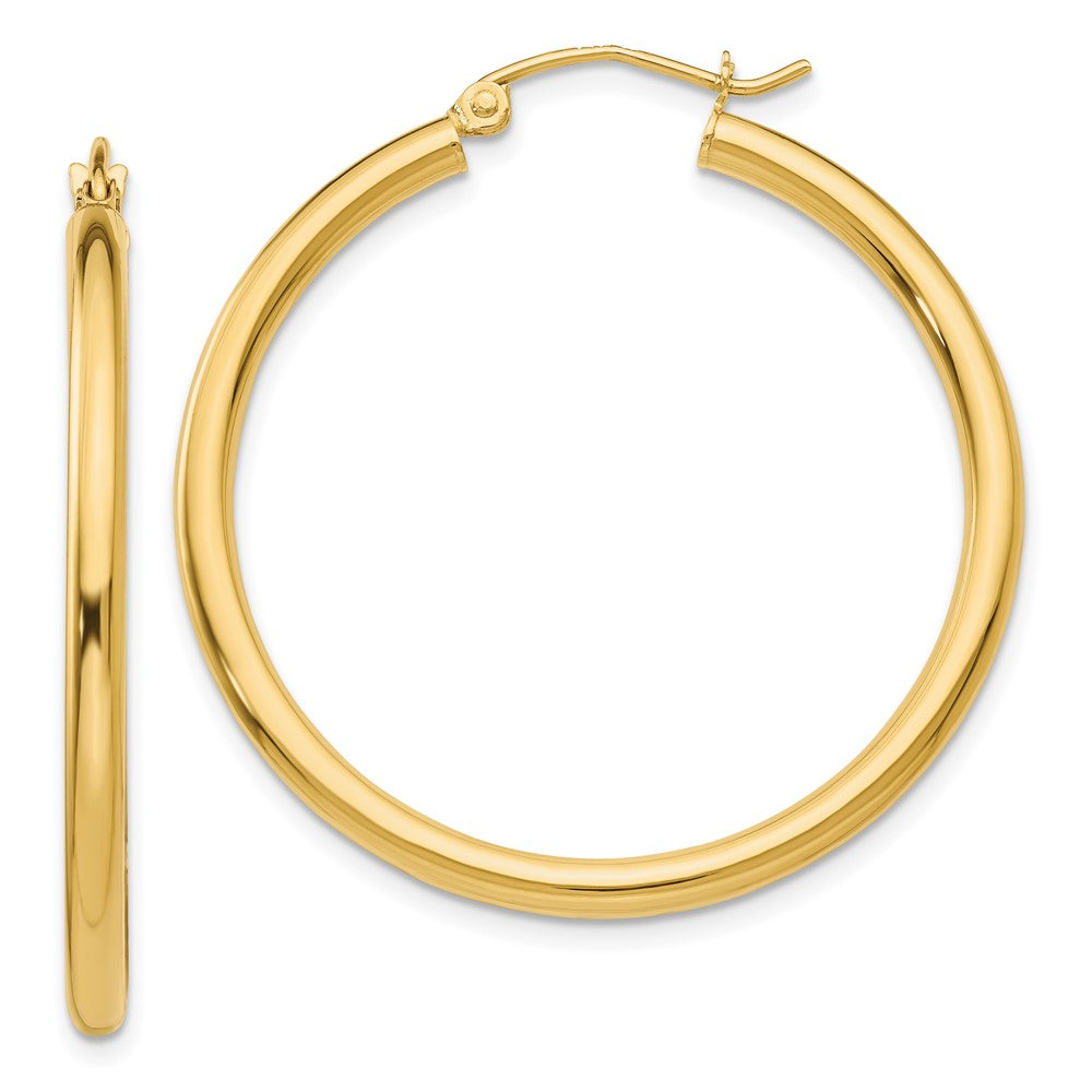 14K Yellow Gold Polished 2.5mm Lightweight Tube Hoop Earrings