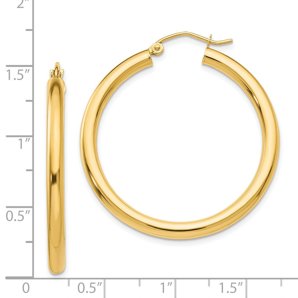 14K Yellow Gold Polished 3mm Tube Hoop Earrings
