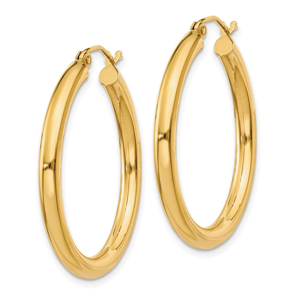 14K Yellow Gold Polished 3mm Lightweight Tube Hoop Earrings