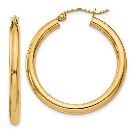 14K Yellow Gold Polished 3mm Lightweight Tube Hoop Earrings