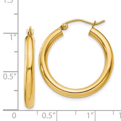 14K Yellow Gold Polished 3mm Tube Hoop Earrings