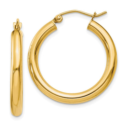 14K Yellow Gold Polished 3mm Tube Hoop Earrings