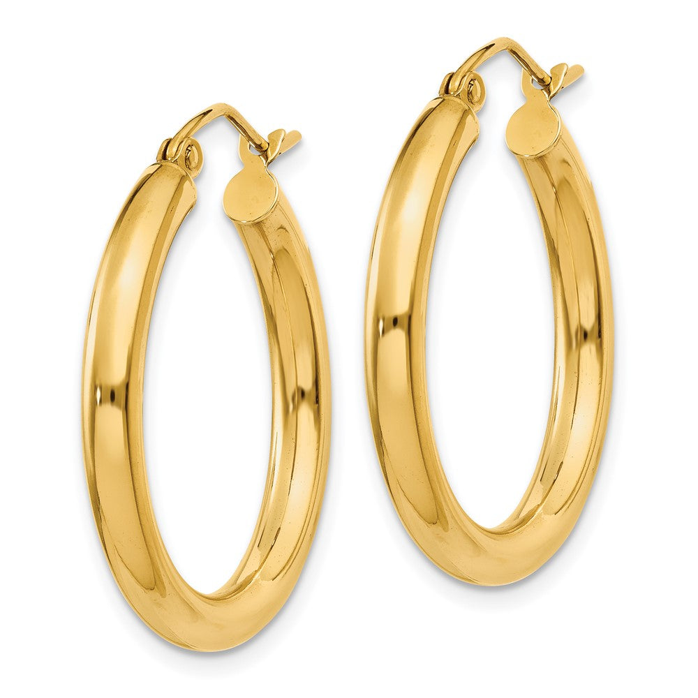 14K Yellow Gold Polished 3mm Lightweight Tube Hoop Earrings