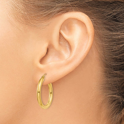 14K Yellow Gold Polished 3mm Lightweight Tube Hoop Earrings