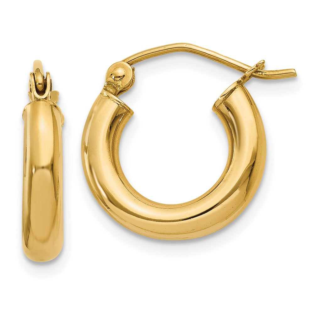 14K Yellow Gold Polished 3mm Tube Hoop Earrings
