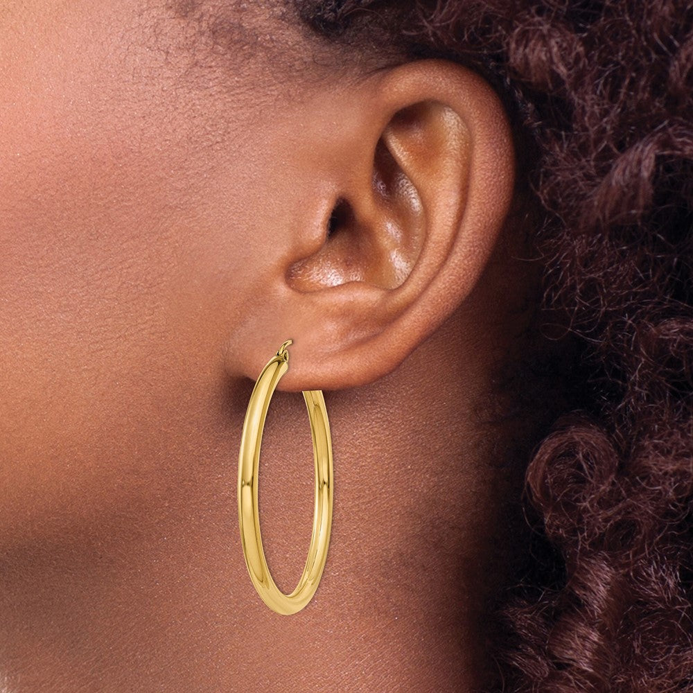 14K Yellow Gold Polished 3mm Tube Hoop Earrings