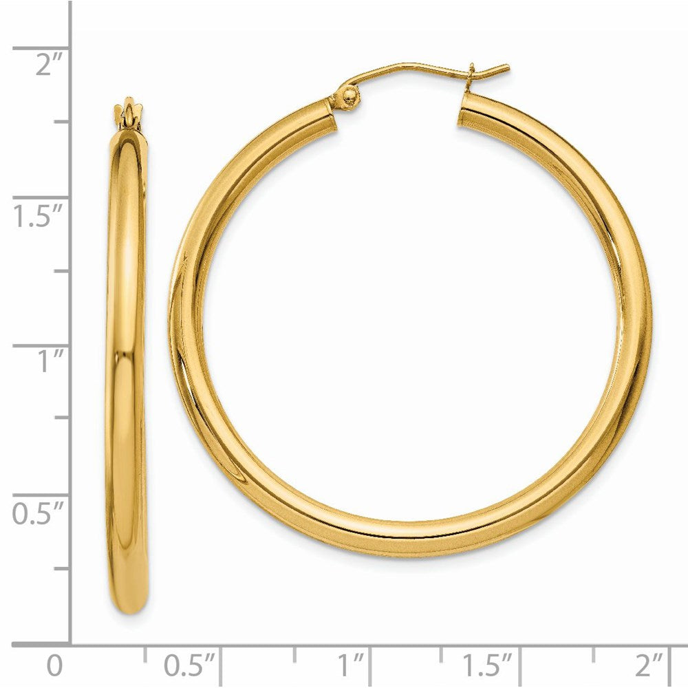 14K Yellow Gold Polished 3mm Lightweight Tube Hoop Earrings