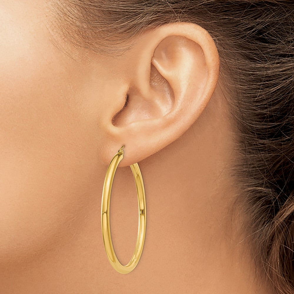 14K Yellow Gold Polished 3mm Tube Hoop Earrings