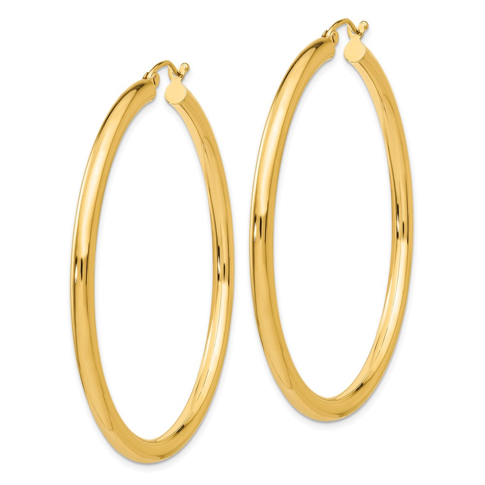 14K Yellow Gold Polished 3mm Lightweight Tube Hoop Earrings