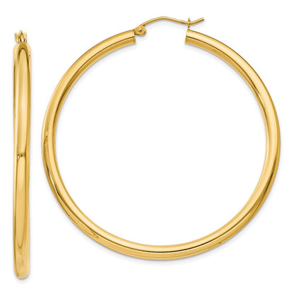 14K Yellow Gold Polished 3mm Lightweight Tube Hoop Earrings