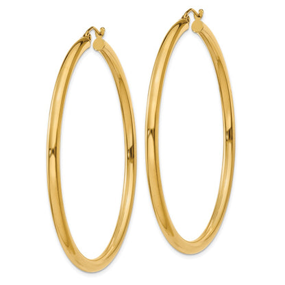 14K Yellow Gold Polished 3mm Lightweight Tube Hoop Earrings