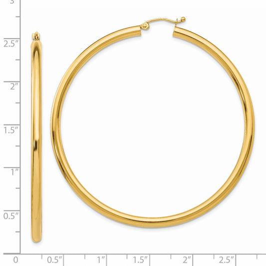 14K Yellow Gold Polished 3mm Tube Hoop Earrings