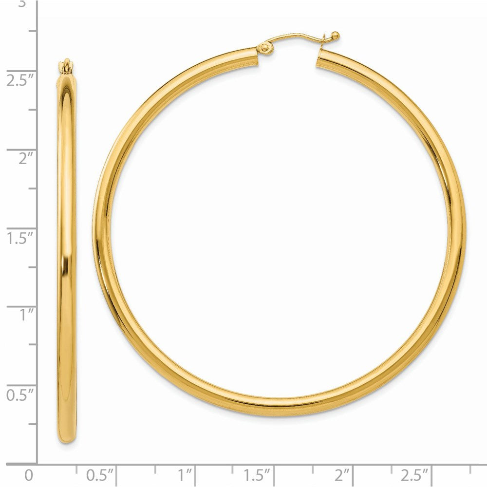 14K Yellow Gold Polished 3mm Lightweight Tube Hoop Earrings