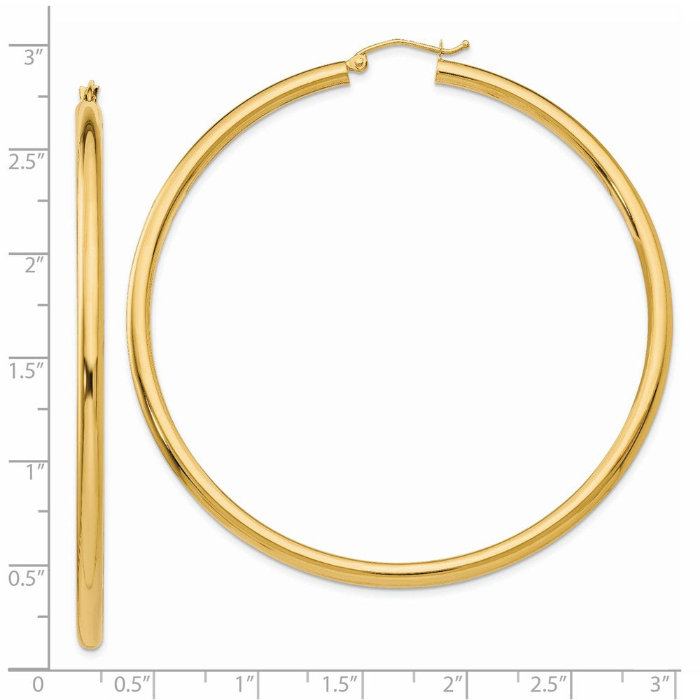 14K Yellow Gold Polished 3mm Lightweight Tube Hoop Earrings