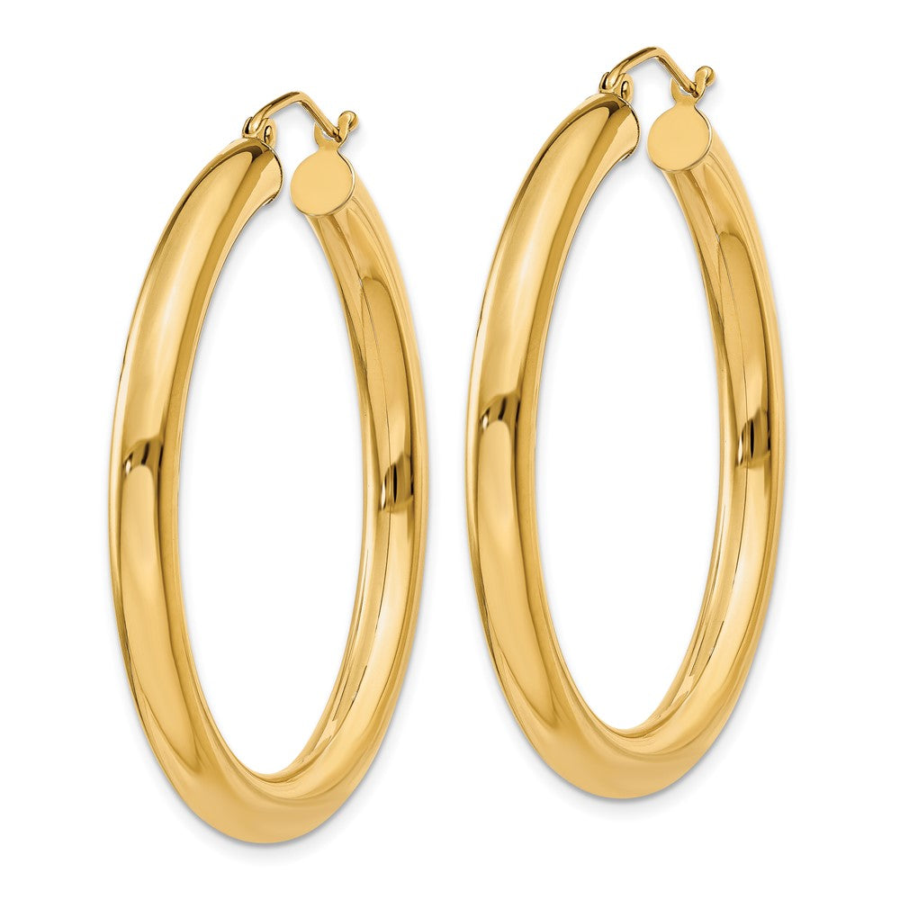 14K Yellow Gold Polished 4mm Lightweight Tube Hoop Earrings