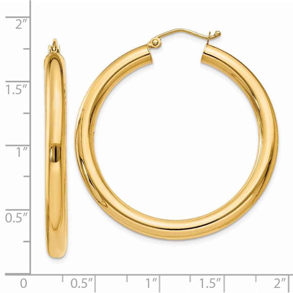 14K Yellow Gold Polished 4mm Lightweight Tube Hoop Earrings