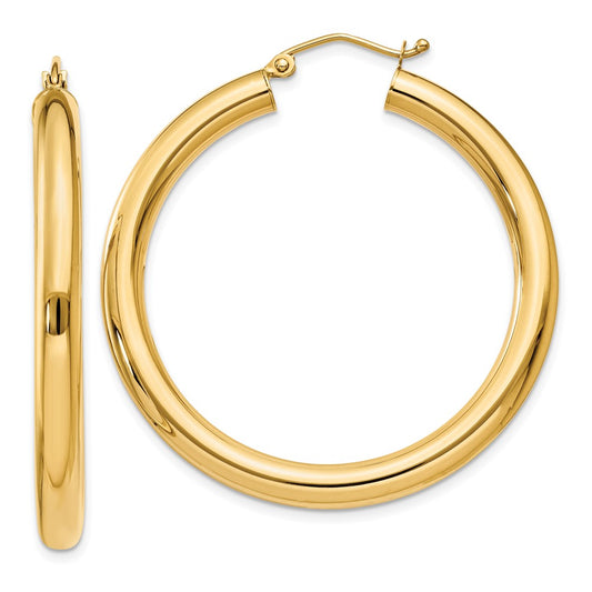 14K Yellow Gold Polished 4mm Lightweight Tube Hoop Earrings