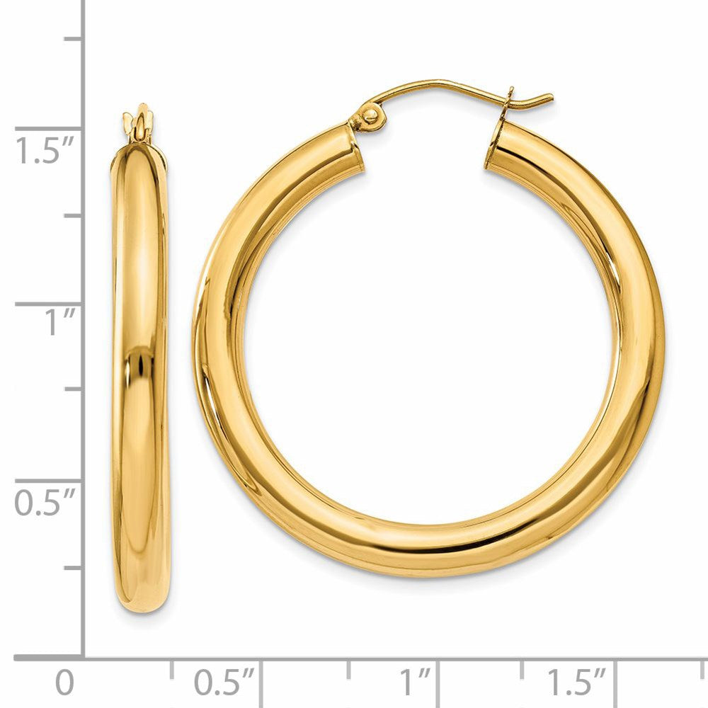 14K Yellow Gold Polished 4mm Tube Hoop Earrings