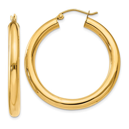 14K Yellow Gold Polished 4mm Tube Hoop Earrings