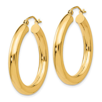 14K Yellow Gold Polished 4mm Lightweight Tube Hoop Earrings