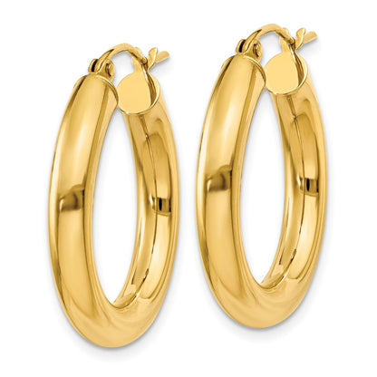 14K Yellow Gold Polished 4mm Lightweight Tube Hoop Earrings
