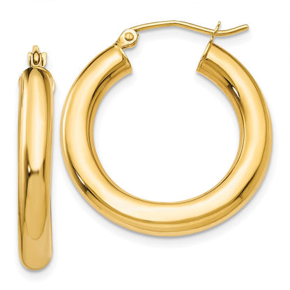 14K Yellow Gold Polished 4mm Lightweight Tube Hoop Earrings