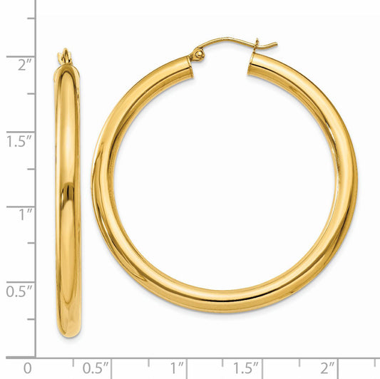 14K Yellow Gold Polished 4mm Tube Hoop Earrings