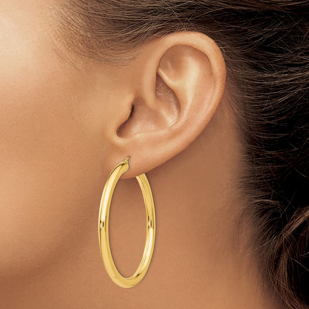 14K Yellow Gold Polished 4mm Tube Hoop Earrings