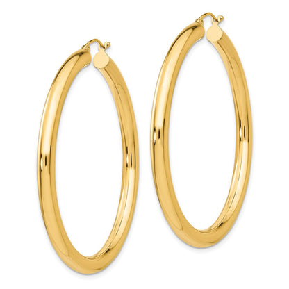 14K Yellow Gold Polished 4mm Lightweight Tube Hoop Earrings